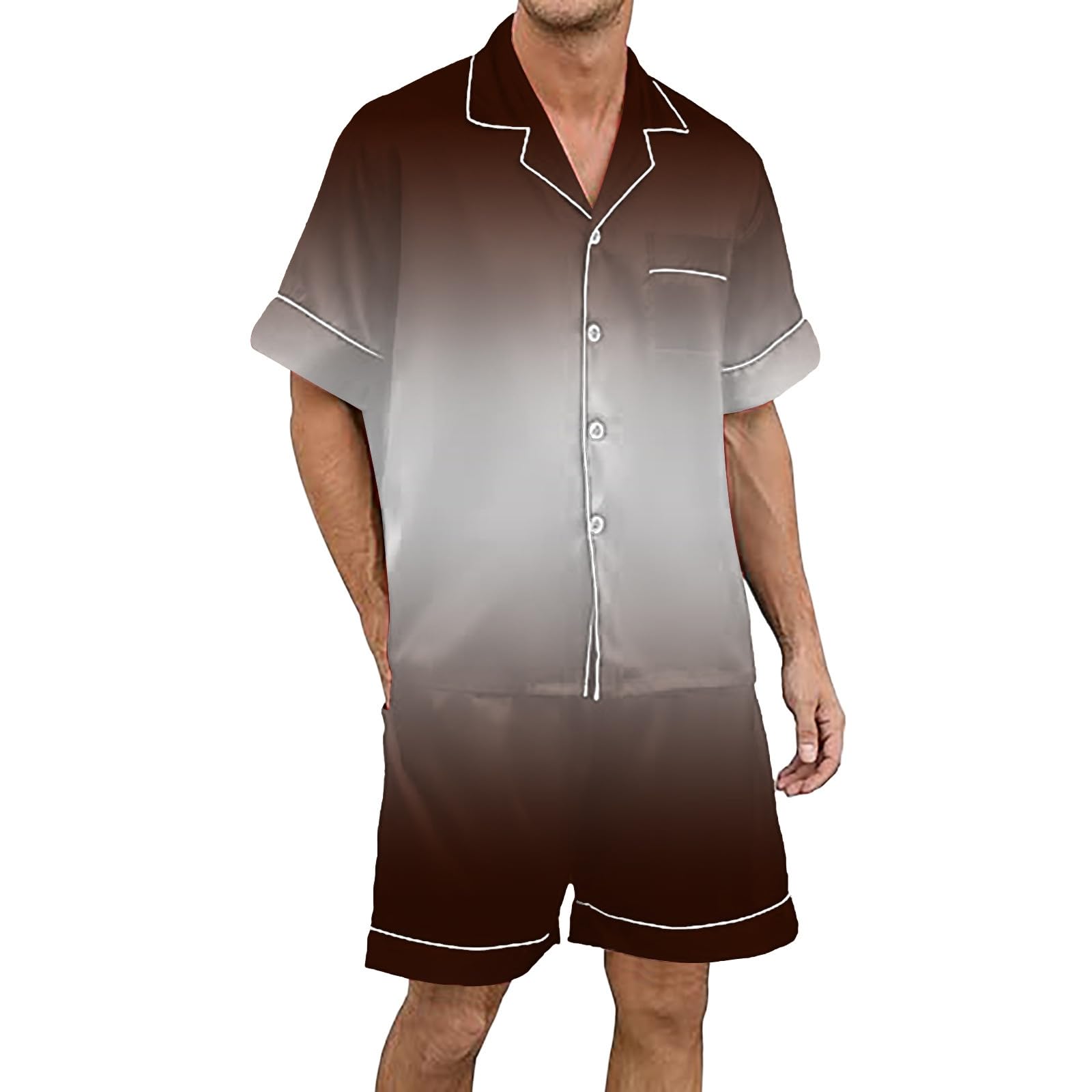 Produktbild von YOSUWOAI Herren Schlafanzug Kurz Pyjama Sets Shorty Hausanzug Zweiteiler Kurzarm Schlafanzüge Mit Shorts Loose Fit Nachthemd Und Schlafshorts Leichte