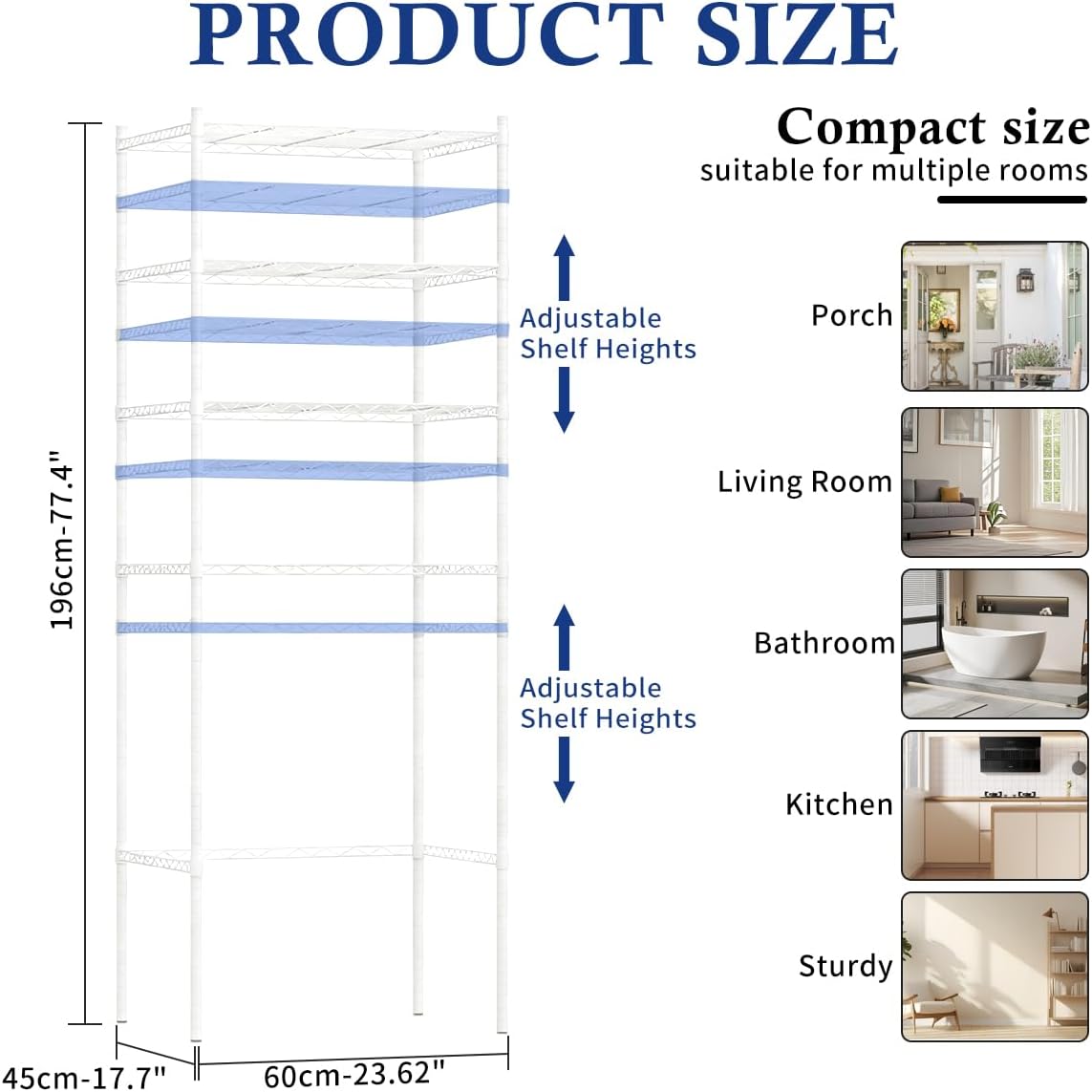 4 Tier Mini Fridge Shelf Adjustable Height Mini Fridge Stand Over Mini Fridge Storage Shelf Mini Fridge and Microwave Stand for Dorm, Kitchen, Office,77" H x 24" W x 18" D (White)