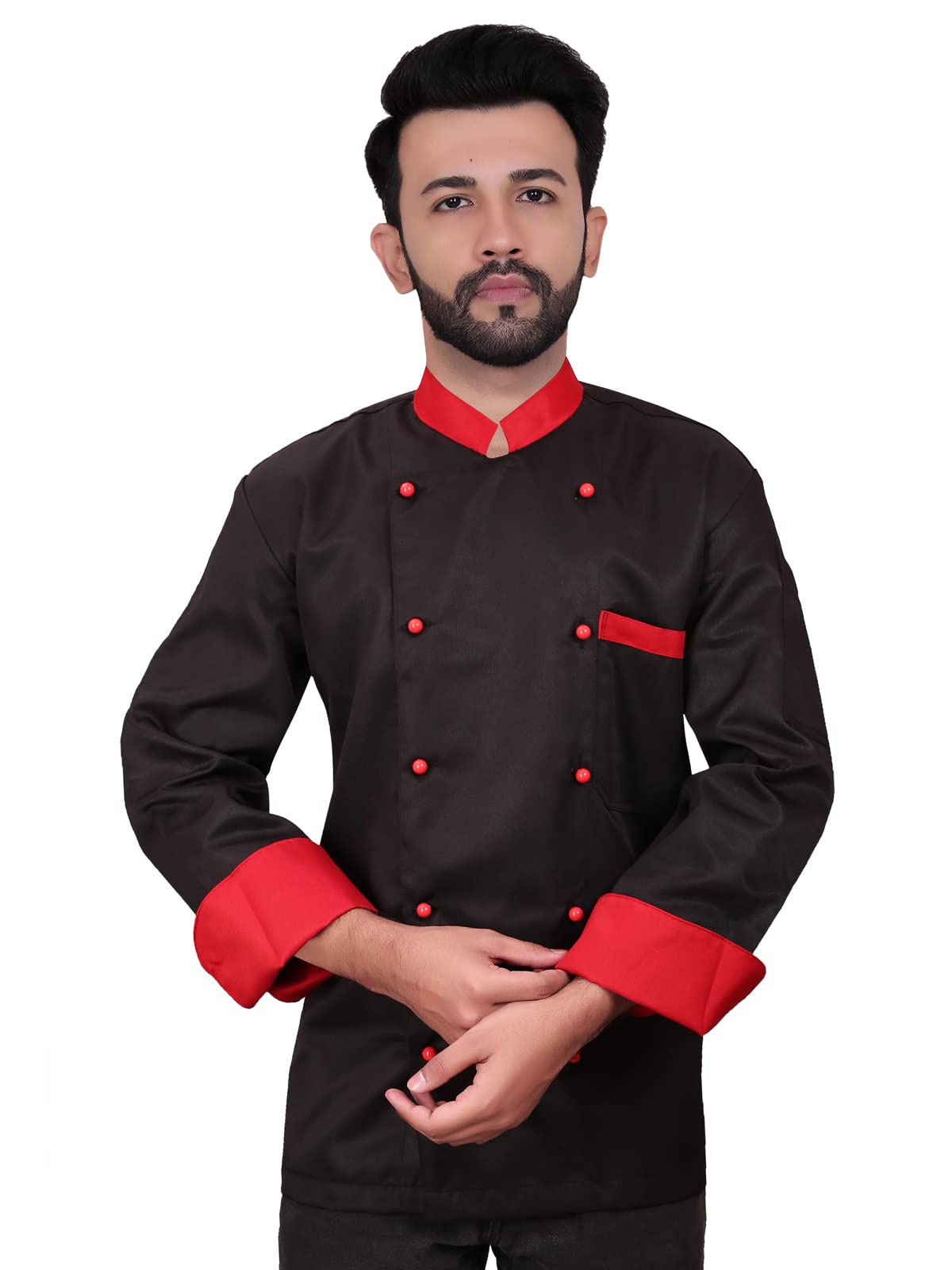 abc garments Unisex Chef Coat Contrast,PolyCotton, Mushroom Button-picture-24