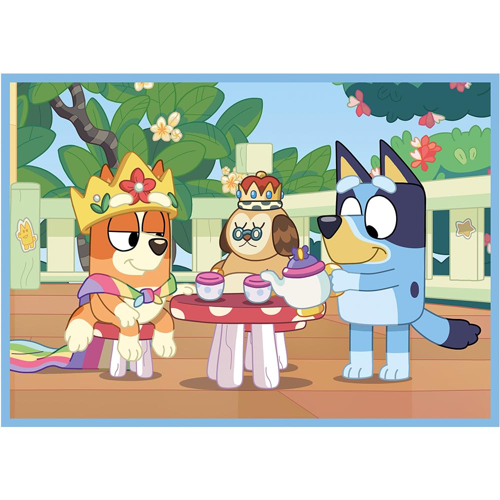 Trefl - Bluey i Jego Świat - Puzzle 4w1, 4 Układanki, od 12 do 24 Elementów - Różny Stopień Trudności, Kolorowe Puzzle z Bohaterami Bajki Bluey, Kreatywna Rozrywka, Zabawa dla Dzieci od 3 lat
