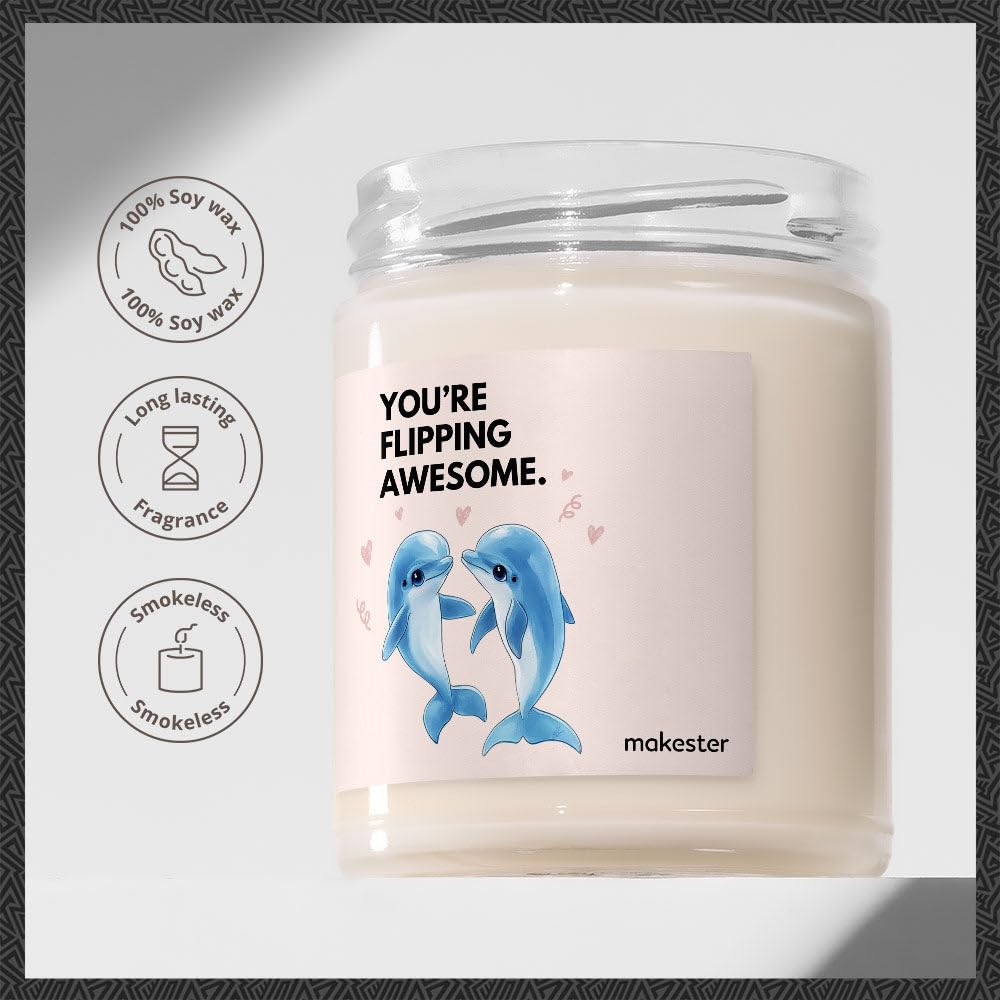 Dolphin Gifts - Luxury Soy Wax Candle - Vanilla, Jasmine, Sugared Almond - Makester, White - Image 2