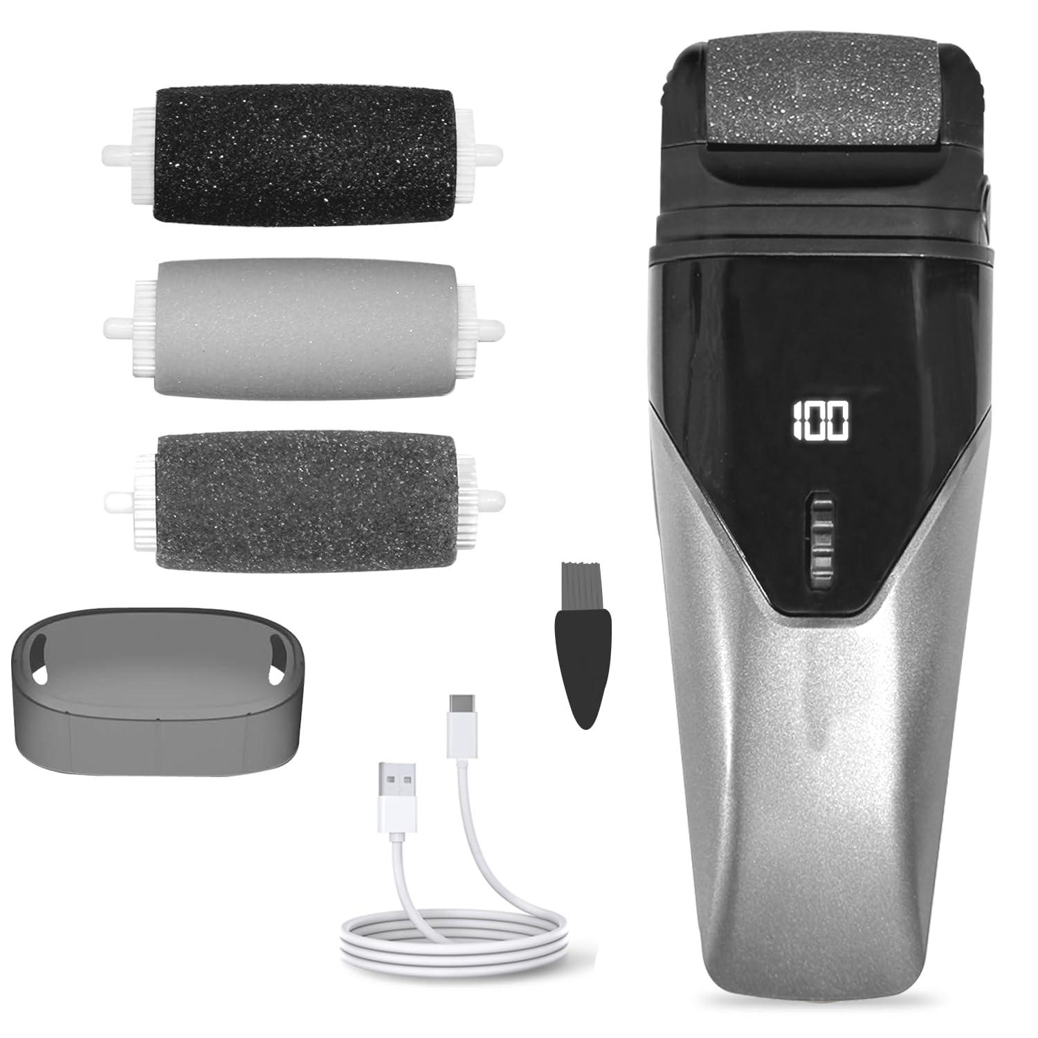US1984 Callus Remover for Feet with 3 Interchangeable Head Rollers, Callus & Dead Skin Removal, 100 Speed Settings, LED Display, Fast Type-C Rechargeable for Foot Care, Black-image-40