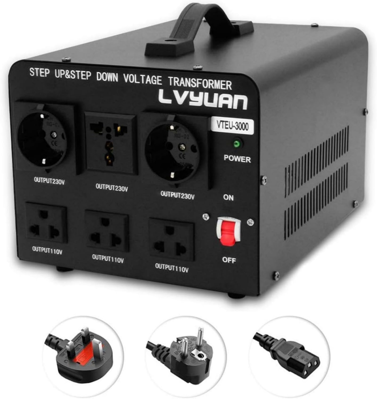 Cantonape 3 000 W Transformateur élévateur/réducteur de tension de 3000 W Convertisseur d'énergie de 220 V - 220 V/110 V, stabilisateur de tension automatique 3000 W