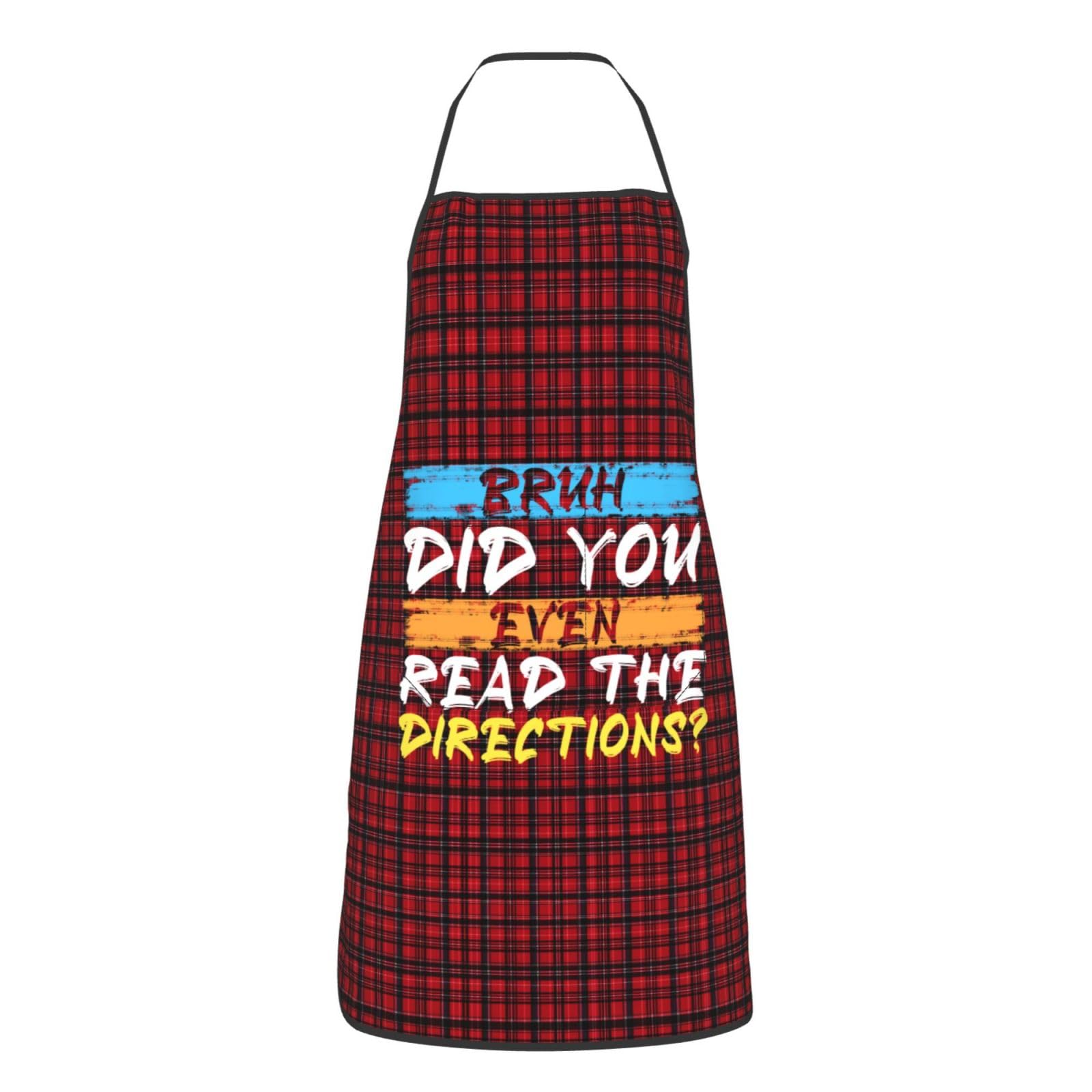 nopicsn Bruh Did You Even Read The Directions Apron for cooking with Pockets Women Men Kitchen Chef Funny Aprons