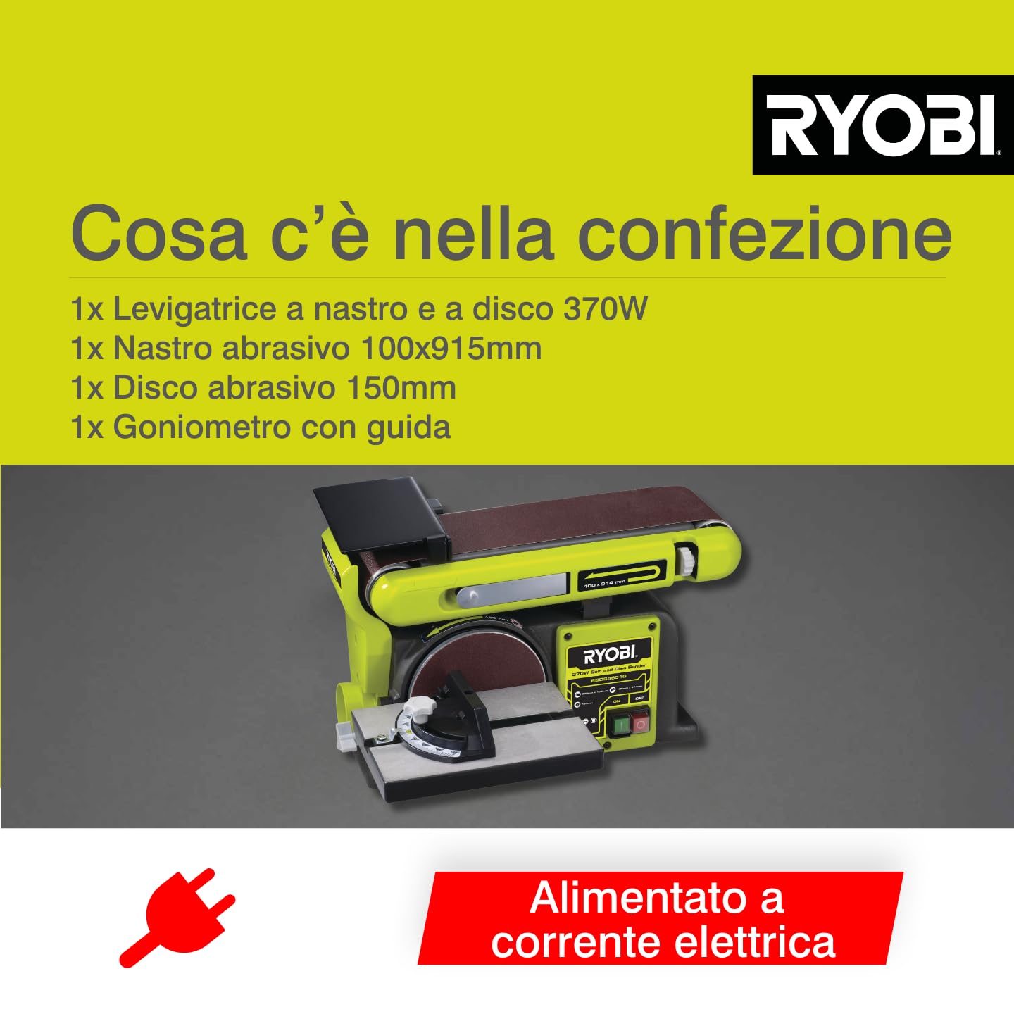 Ryobi RBDS4601G Levigatrice a Nastro e a Disco 375W 150mm 100x914mm