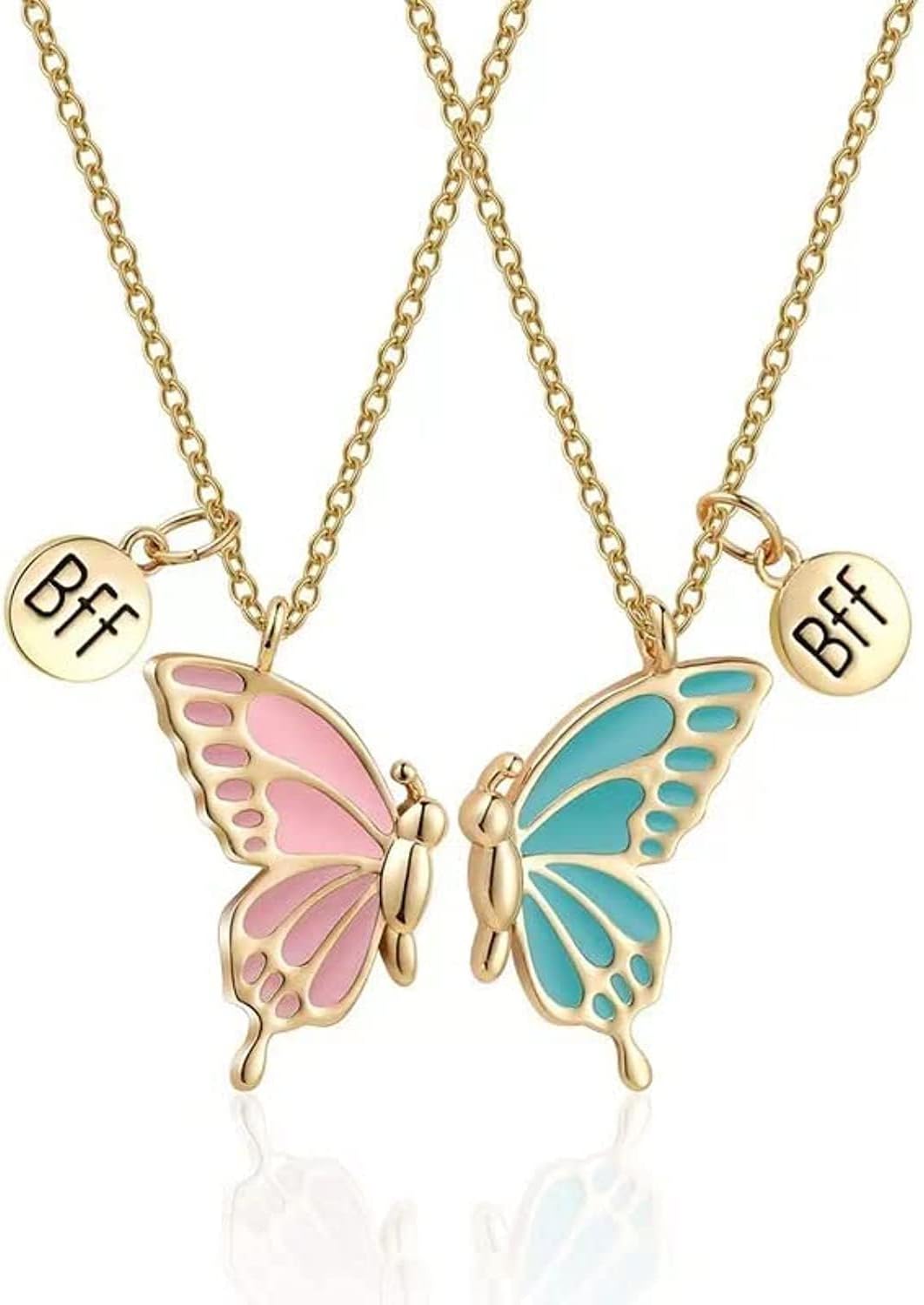 2 PCS Butterfly BFF Necklaces, Enamel Butterfly Friendship Necklaces Best Friends Necklace for Teen Girls Women Best Friend Birthday Gift