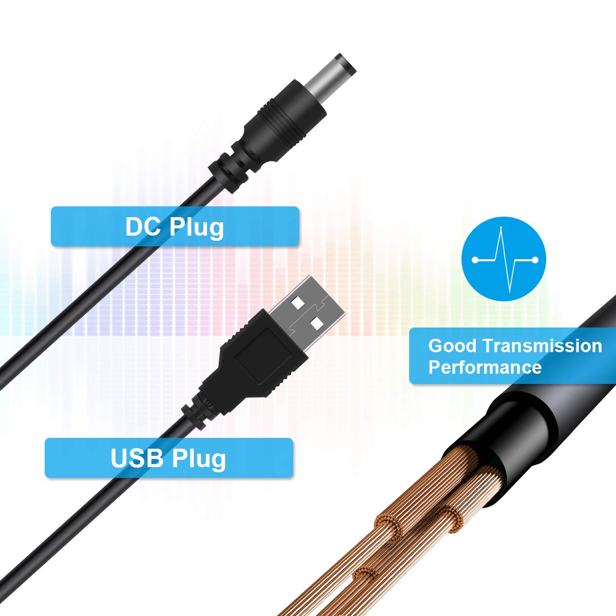 LANMU USB to DC 5V Power Cable, Universal DC 5.5x2.1mm Plug Jack Charging Cord with 11 Connectors(6.4x4.4, 6.3x3.0, 5.5x2.5, 5.5x2.1, 5.5x1.7, 4.8x1.7, 4.0x1.7, 3.5x1.35,Type-C,Micro USB,Mini USB)