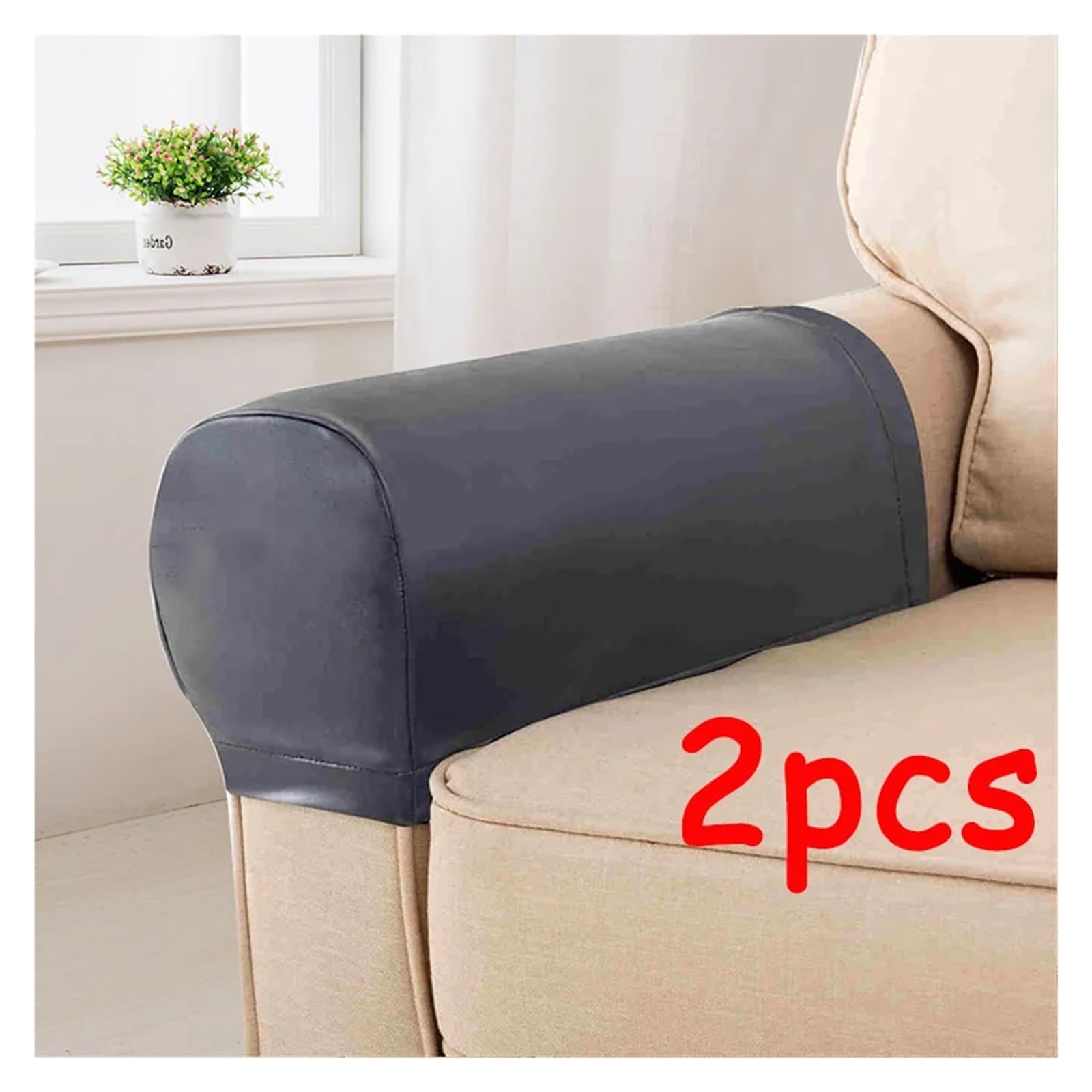 Armrest Covers Housses d'accoudoirs de canapé en Cuir PU, Ensemble 2 pièces, Protection des accoudoirs Chaise, Extensible et Amovible, décor(Gray)