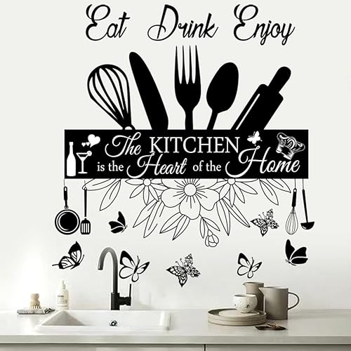 Miniatura 5 de Calcomanías de pared – La cocina es el corazón del hogar, decoración de letreros para comer, beber y disfrutar, arte de vinilo extraíble para sala