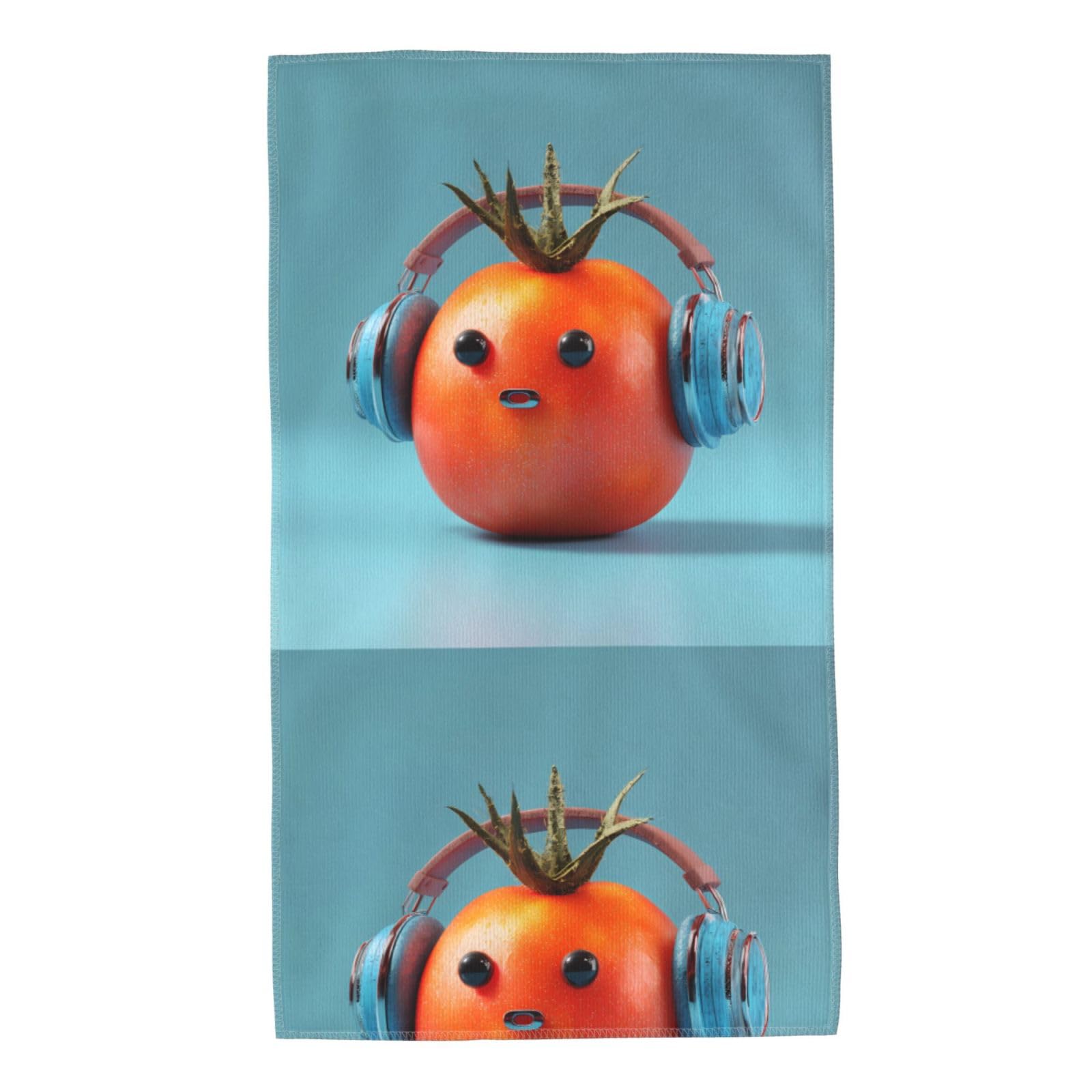 Whjdpp White Tomato With Headphones Picture Towel Towels 27.5X16in Skin-Friendly Absorbent Fluffy And Soft For Bathroom, Beach, Outdoors