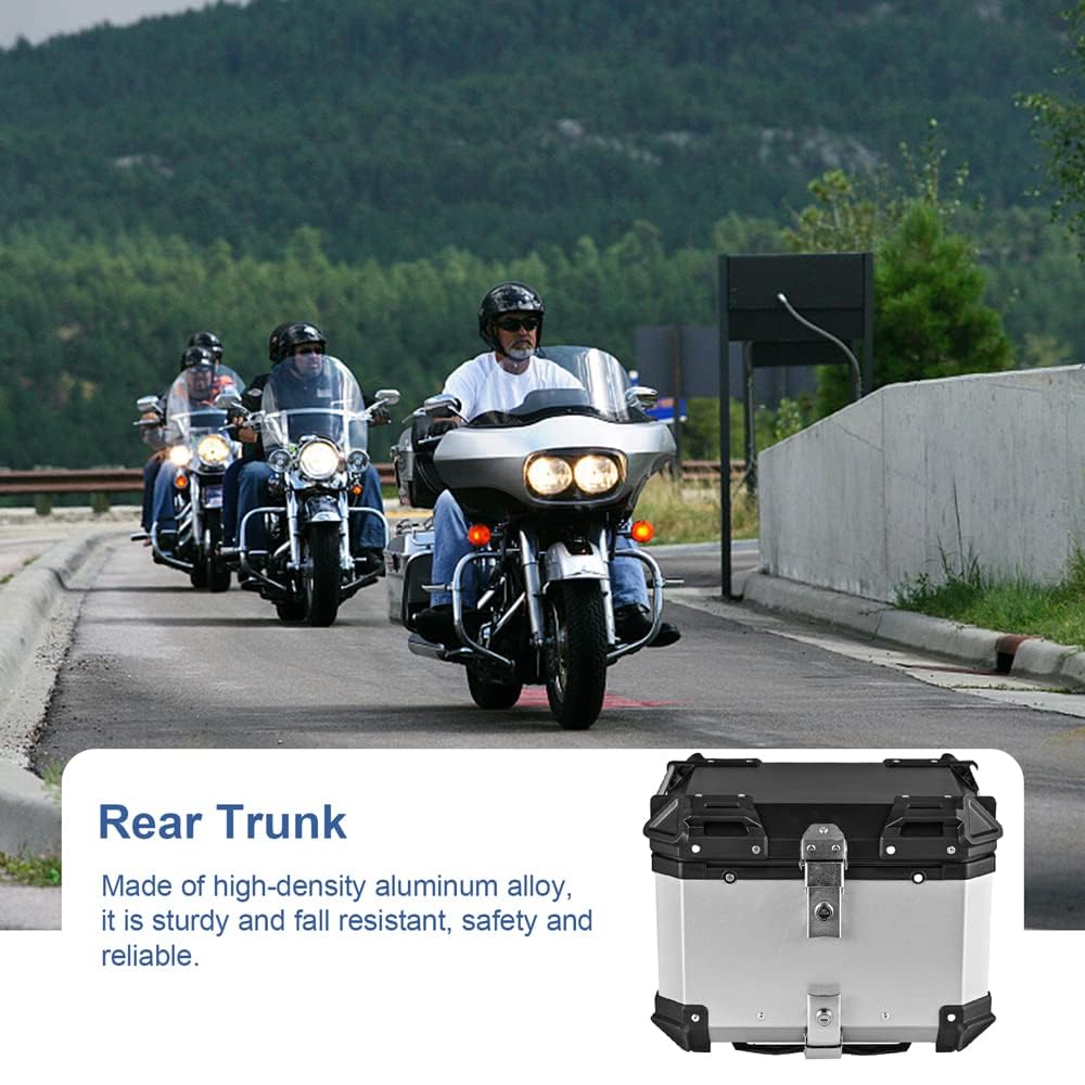 Koffer aus Aluminiumlegierung 65 Liter für Motorrad – Gepäckfach hinten mit Schnellverschluss, wasserdicht und stoßdämpfend – mit 2 Schlüsseln und reflektierendem Aufkleber