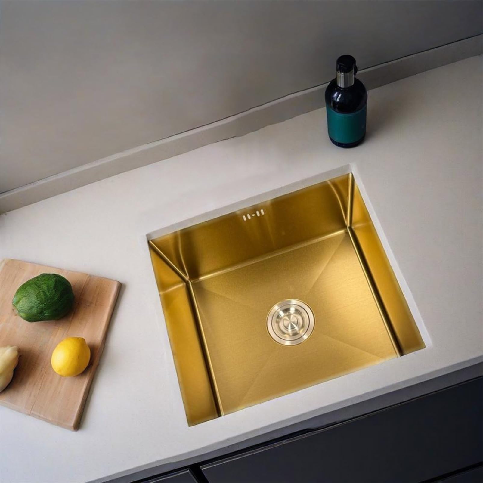 ZQFHSX Stainless Steel Kitchen Sink, Undermount Undercounter Basin, Large Capacity Single Bowl Vegetable Wash Basin with Drainer Kit (60x45x22cm,Gold Color)