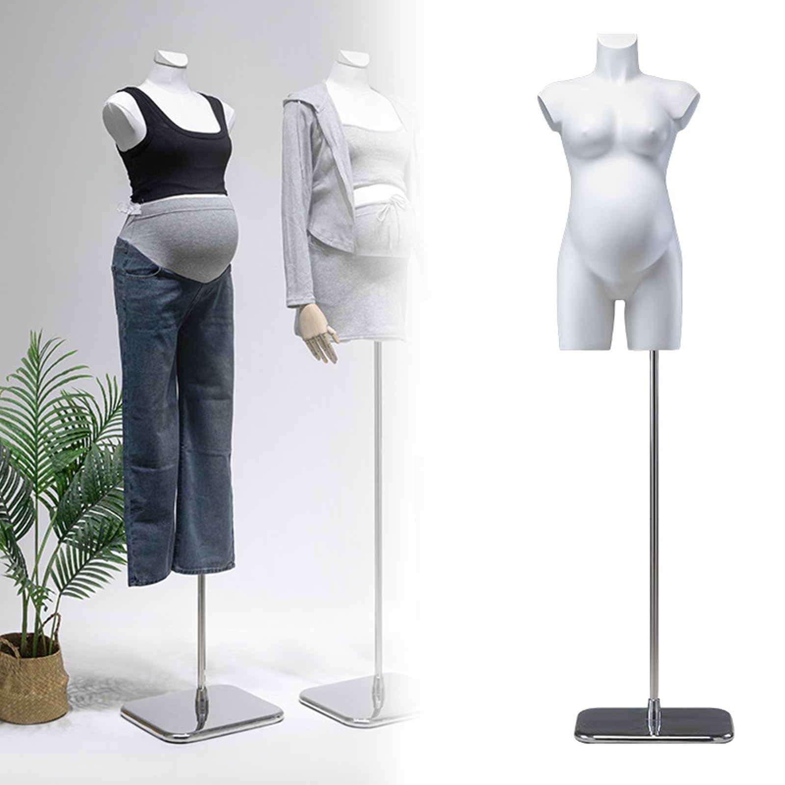 Labasuan Realistic Maternity Mannequin Torso, Full Round Belly Dress Form with Stable Metal Base, Heavy Duty Maternity Torso, True-to-Life Pregnant Body, for Clothing Display & Photography