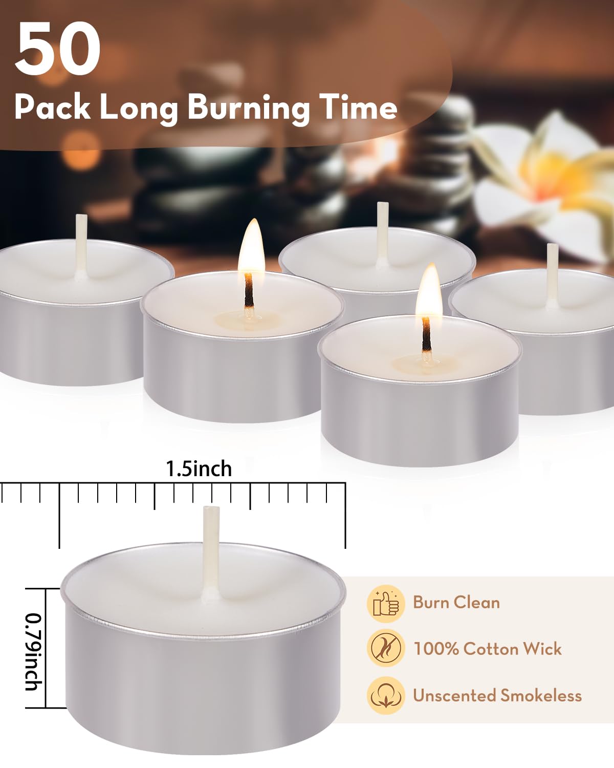 Tea Lights Candles 50 Pack[6-7 Hours Long Burning][Burn Clean] Unscented White Tealight Candles Small Mini Tea Candles White Bulk Tea Light Candles for Wax Melt Warm Tea Coffee Power Outages