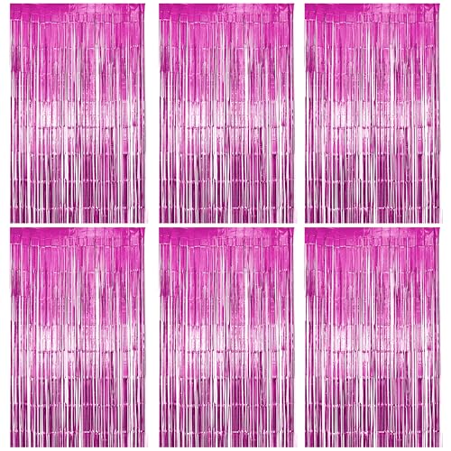 Image of Hampton Distribution 6 Pack Pink Fringe Backdrop, Pink Tinsel Backdrop Curtains, Decorations for Baby Showers, Birthday, Holidays, Parties & More