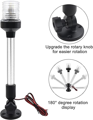 Miniatura 3 de Geloo Luz de popa de barco de 12 pulgadas, luces de navegación marina, luces de navegación todo redondo, luz de anclaje LED blanca para pontón y