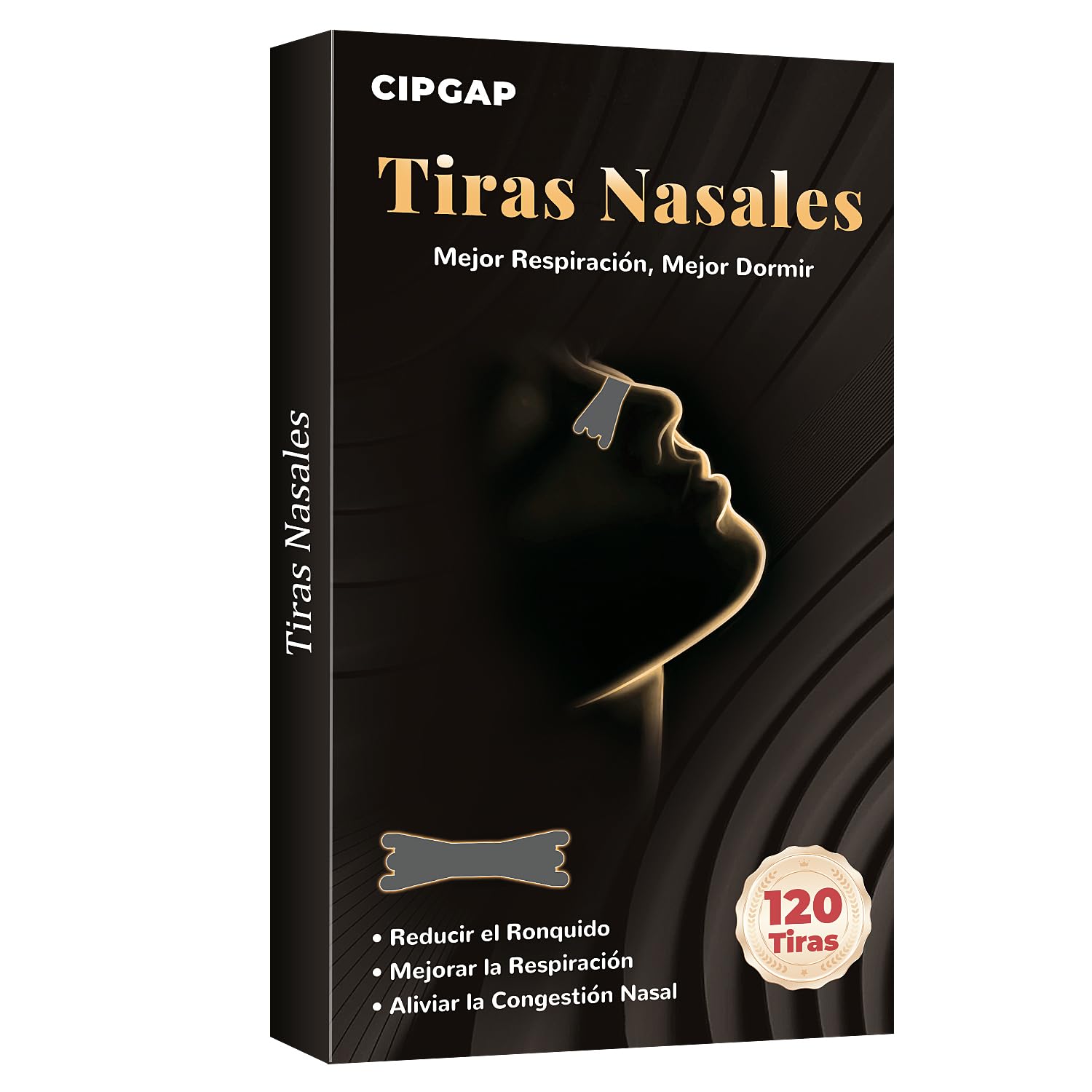 120 Pcs Tiras Nasales Antironquidos, Nasal Strips Dormir, Nose Strips Deportivas, Tiras Nasales Anti Ronquidos Para Facilitar La RespiracióN Durante El SueñO Alivia (Negro)