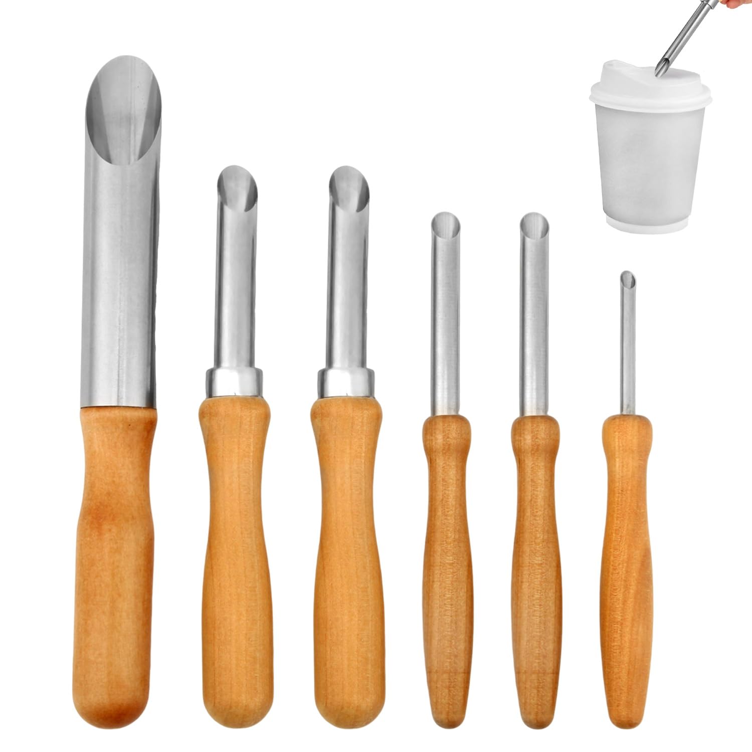 lasuroa 6pcs Straw Puncher for Plastic Lids, 4 Sizes Hole Punch for Lemonade Cups Stainless Steel Hole Making Tool Lemon Water Milk Tea Lids Straw Drilling Sculpture Pottery Tool