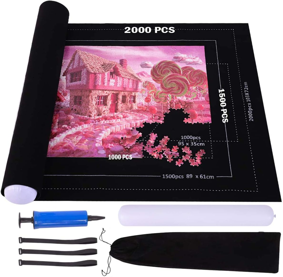 Puzzle Roll Up Mat, Large Jigsaw Puzzle Mat Roll Up 2000 1500 1000 500 Pieces, 46" X 32" Felt Mat Frame Line Puzzles Storage Keeper Mat Thick Puzzle Saver Mat Puzzle Accessories Kit : Toys & Games