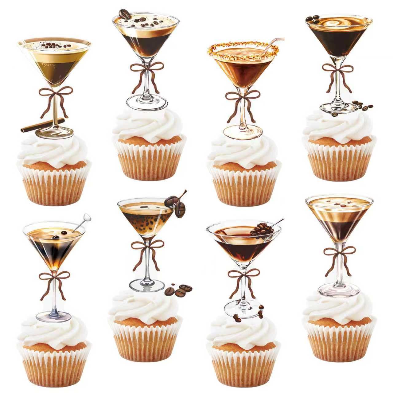 48pcs Espresso Martini Cupcake Toppers Coffee Martini Birthday Party Decorations Coffee Espresso Martini Cupcake Topper Decorations for Bachelorette