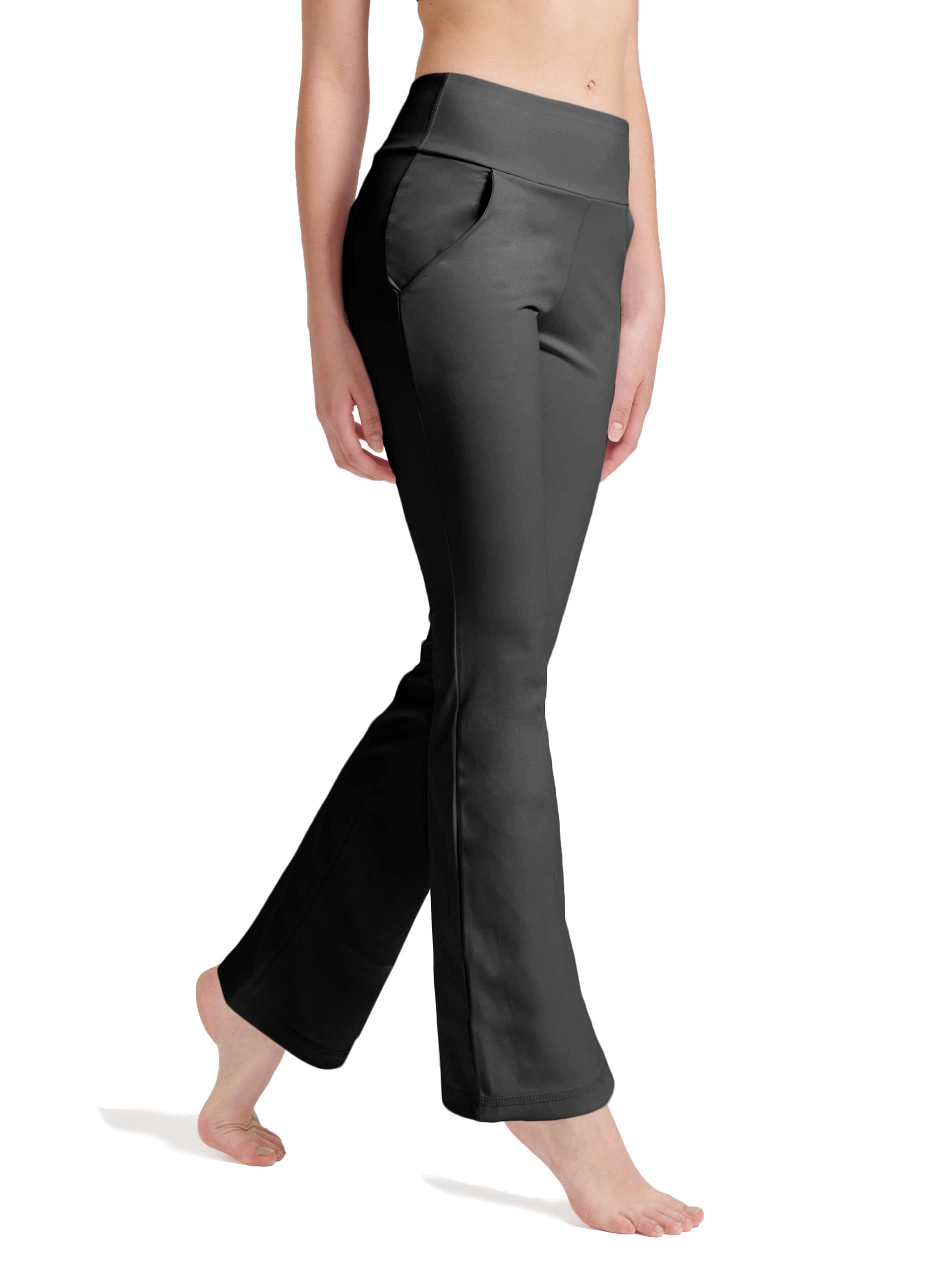 LaiEr Pantaloni da Yoga da Donna con 4 Tasche Pantaloni da Lavoro a Vita Alta 4 Vie Stretch Controllo Pancia Pantaloni Lunghi Svasati, (2 Tasche Laterali e Posteriori),
