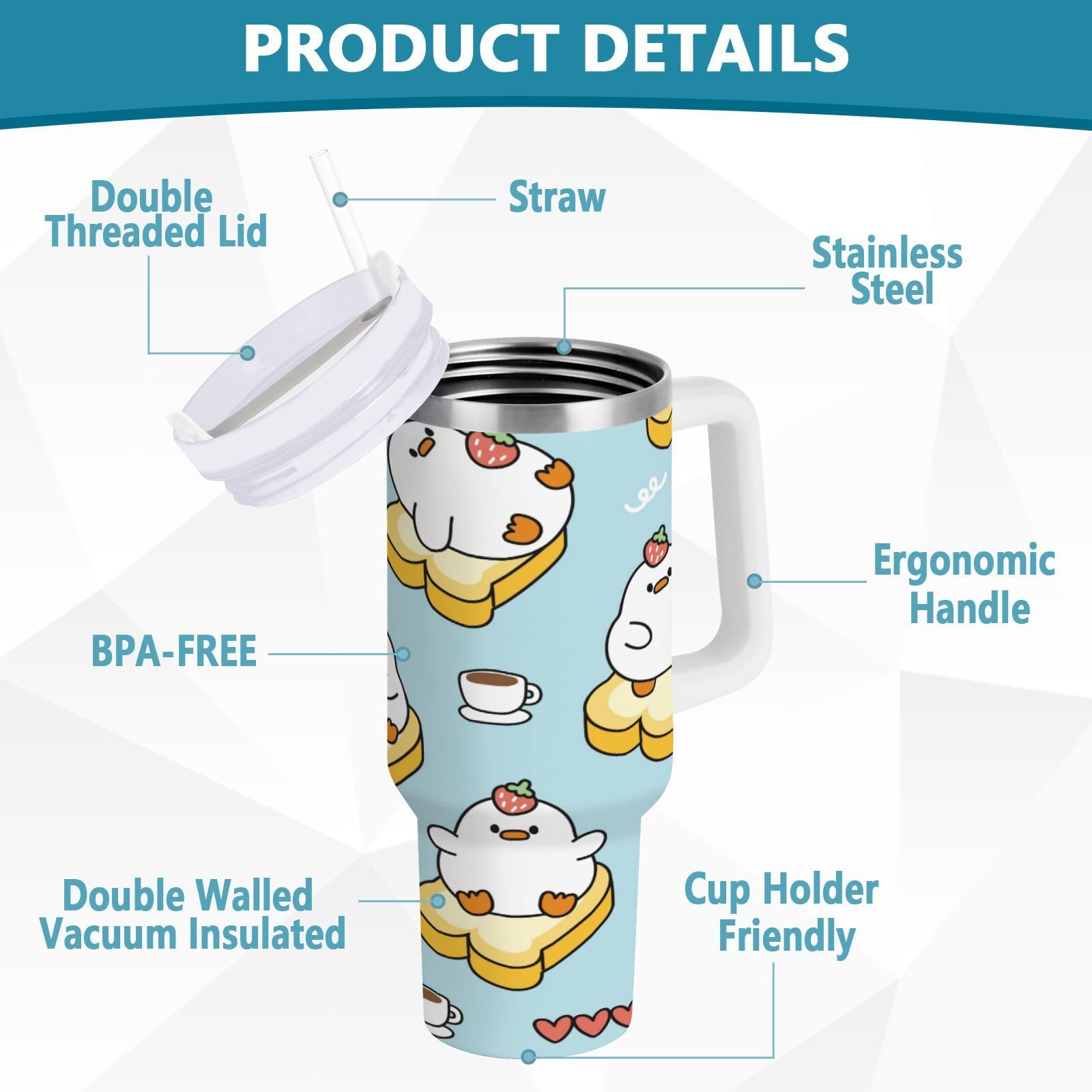 Boccsty Tumbler Isotermico 880ml In Acciaio Inox - Giallo Anatra - Tazza Da Viaggio Con Manico E Cannuccia - 3