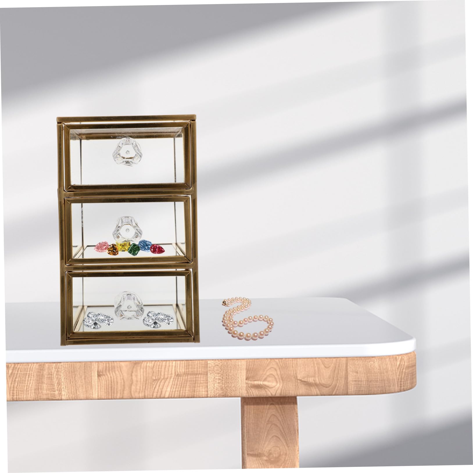 Ipetboom Aleación y Vidrio Caja de Joyas Dorado, de 3 Niveles, Cajones