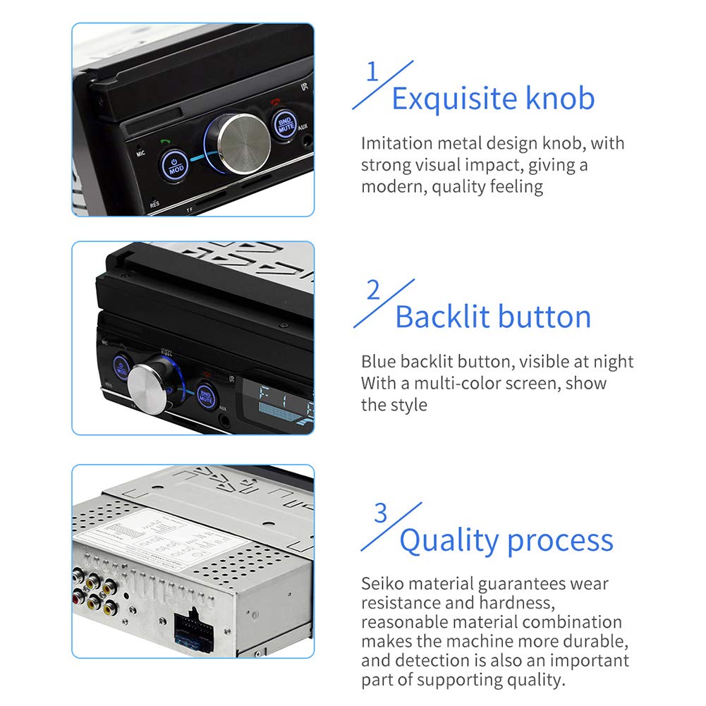 Close-up of T100 Car Stereo knob and backlit buttons