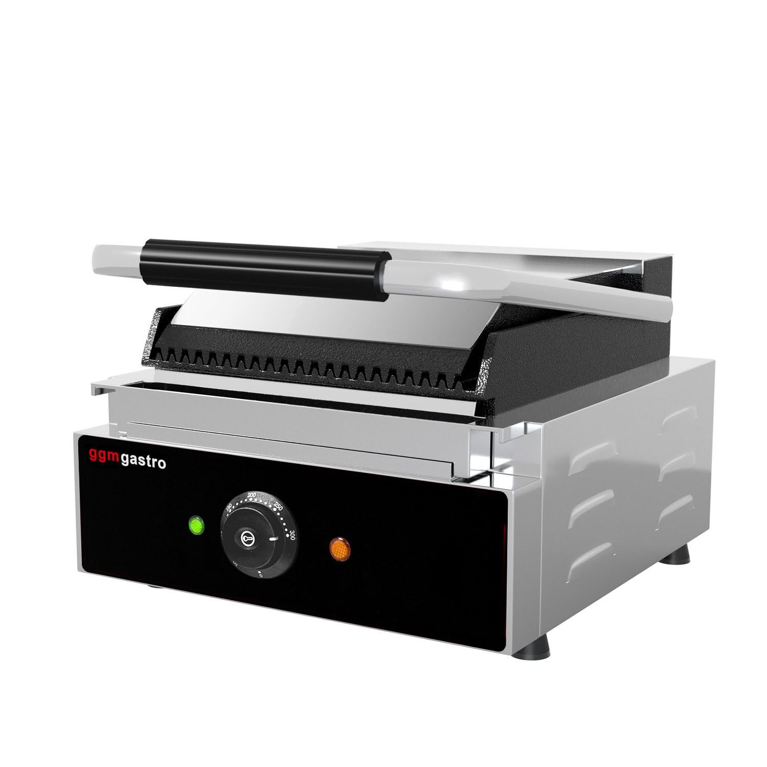 GGM Gastro | KGJ432 | Kontaktgrill/Hamburger Grill - 1,8 kW - oben & unten Gerillt - Grillfläche: 235x225mm