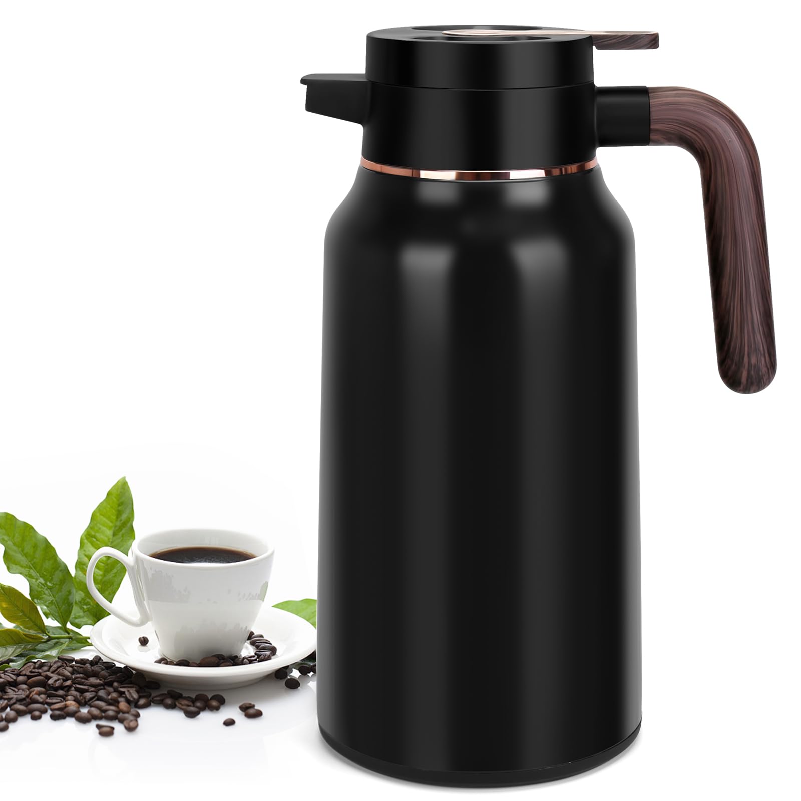 Jarra térmica de café de 70 onzas, jarras de acero inoxidable para líquidos calientes 36 horas, jarras de café aisladas para mantener el café caliente, agua caliente, té, bebidas calientes (negro)