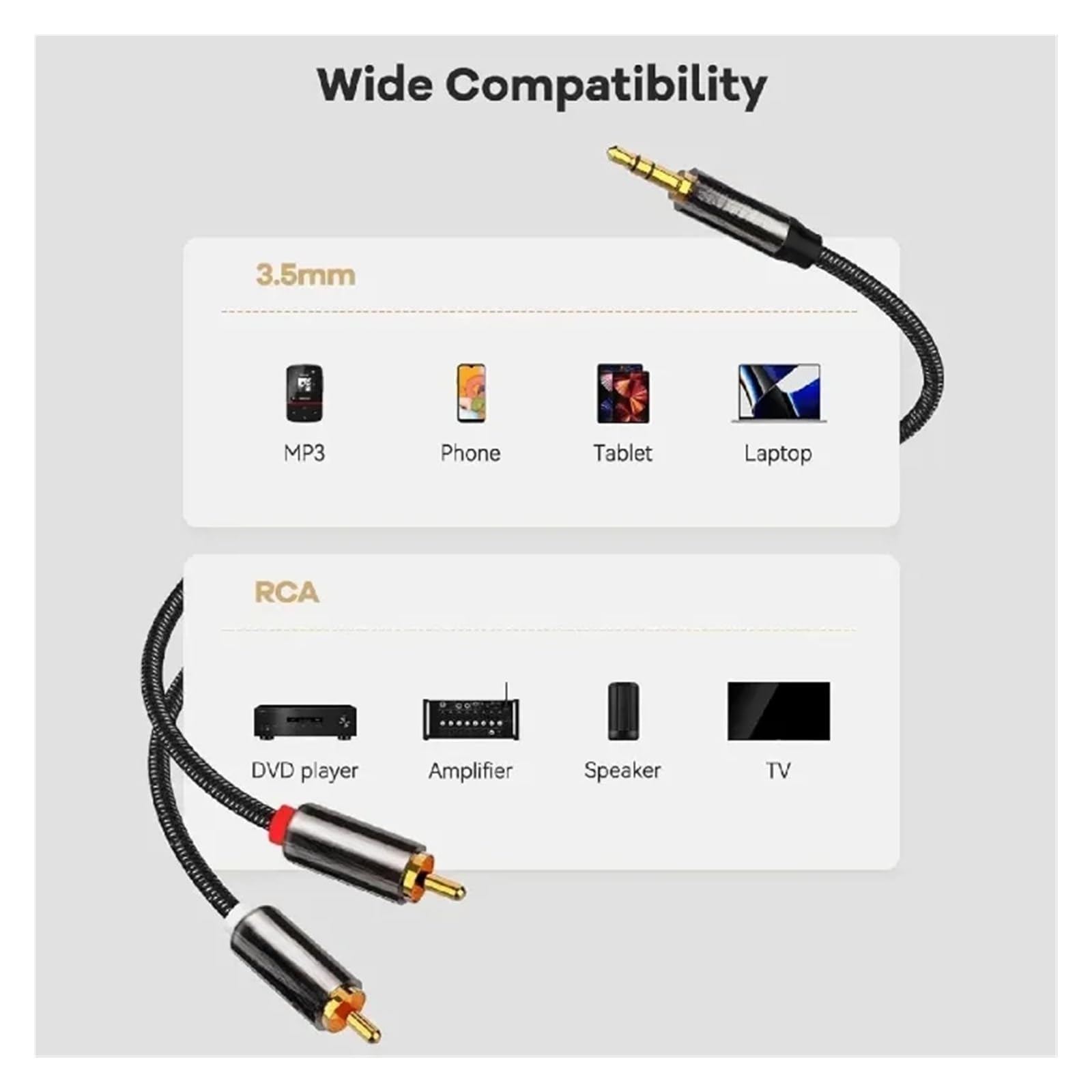 Cavo Audio Stereo Schermato Da RCA A 3,5 Mm (maschio Da 3,5 Mm A Maschio 2RCA) Funziona Con Smartphone/tablet/altoparlanti/home Theater(Pack of 3,5m)
