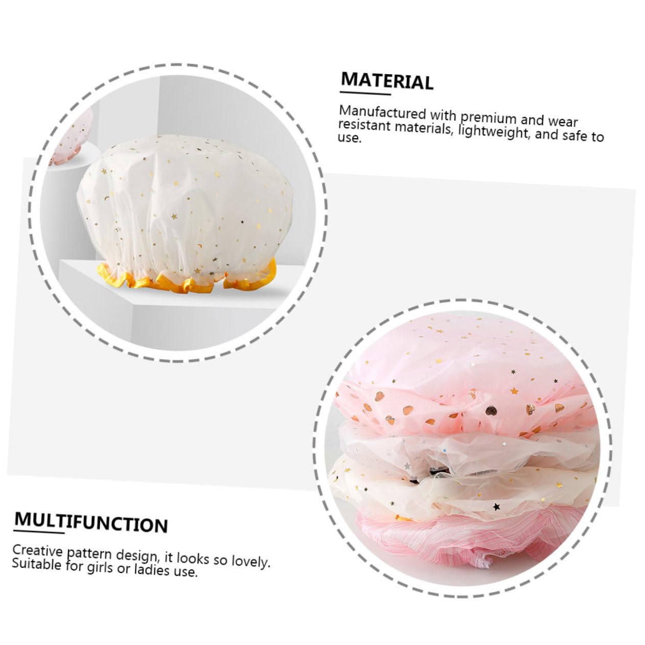 Angoily 15piezas Gorro De Ducha Doble Capa Para Mujer De Pastel Gorro De Baño Reutilizable Para Hogar y Spa