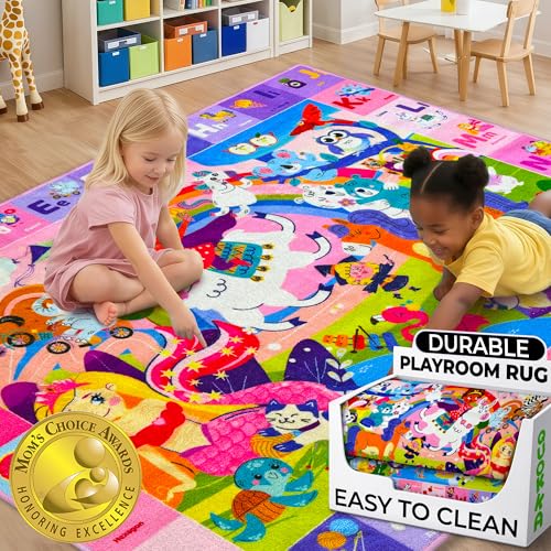 Image of QUOKKA Small Classroom Girl Rug for Kids - 60x41 ABC Rugs for Playroom - Bedroom Alphabet Learning Area Rug - Girls Toddler Rugs Boys and Girls - Kids Room Carpet