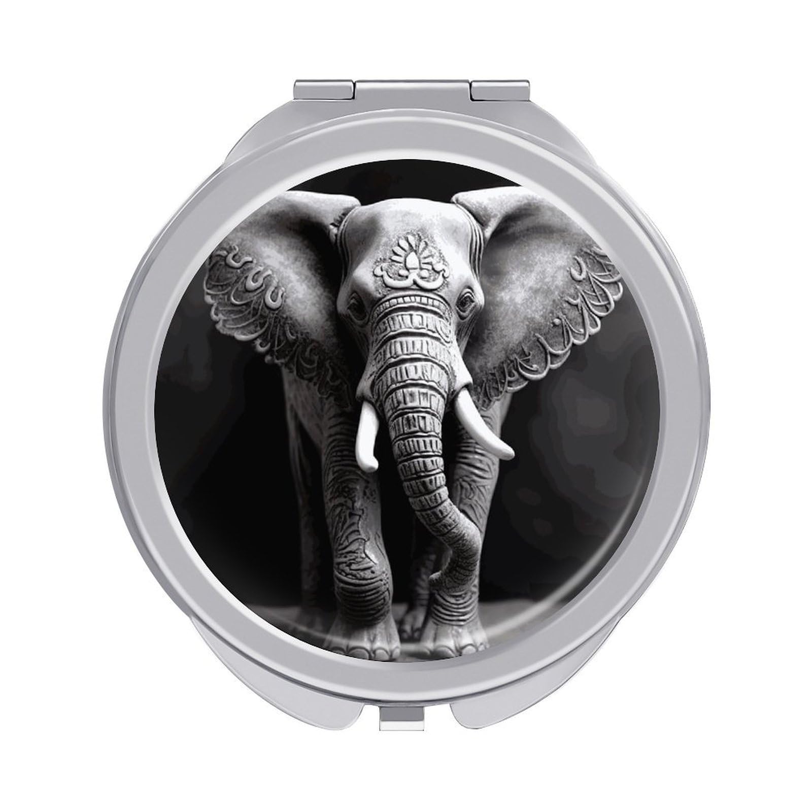 JTREHY Gray Elephant Makeup Mirror Portable Folding Mirror Compact Travel Mirrors 2-Sided Round Pocket Mirrors Cute Handheld Beauty Mirror for Handbag Purse for Women Gift