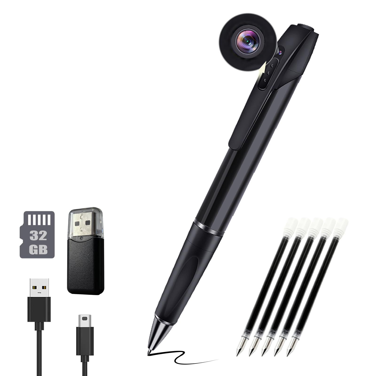 Spy Pen Camera Hidden Body Camera with 32GB SD Card No WiFi Needed 1080P FHD Security Hidden Camera