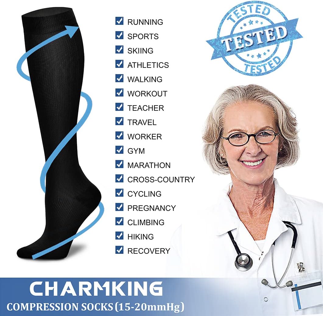 CHARMKING Compression Socks for Women & Men Circulation (3 Pairs) 15-20 mmHg is Best Support for Athletic Running Cycling thumbnail
