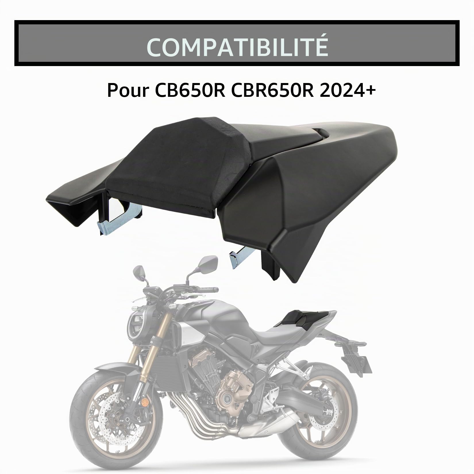 PSLER Housse de Siège Arrière Carénage de Capot pour CB650R CBR650R 2024 Protection de Queue Arrière Pièces de Moto(Noir Mat)