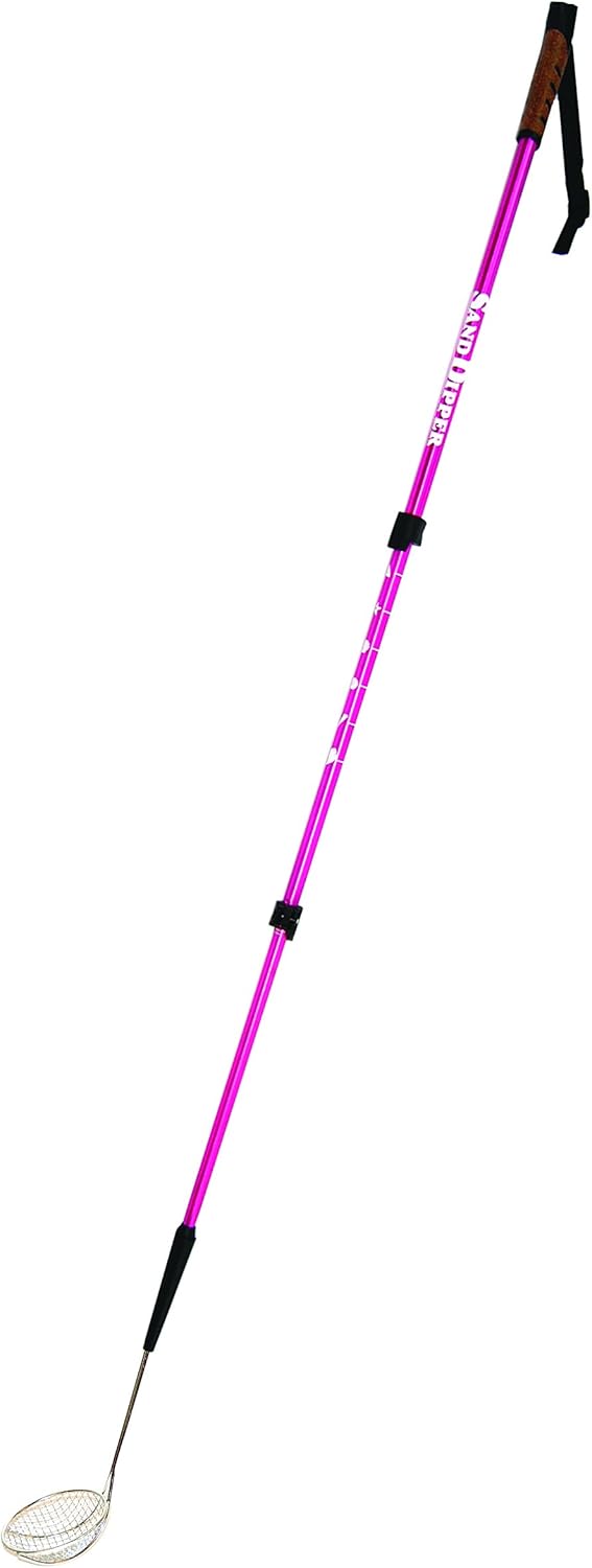 Sand Dipper Full Size Beach Scoop Shovel & Sifter Tool for Beachcombing – Adjustable Sea Glass, Shell, Shark Tooth Sifter for the Beach – Can Be Used as a Walking or Hiking Stick Too – Pink, 4” Basket