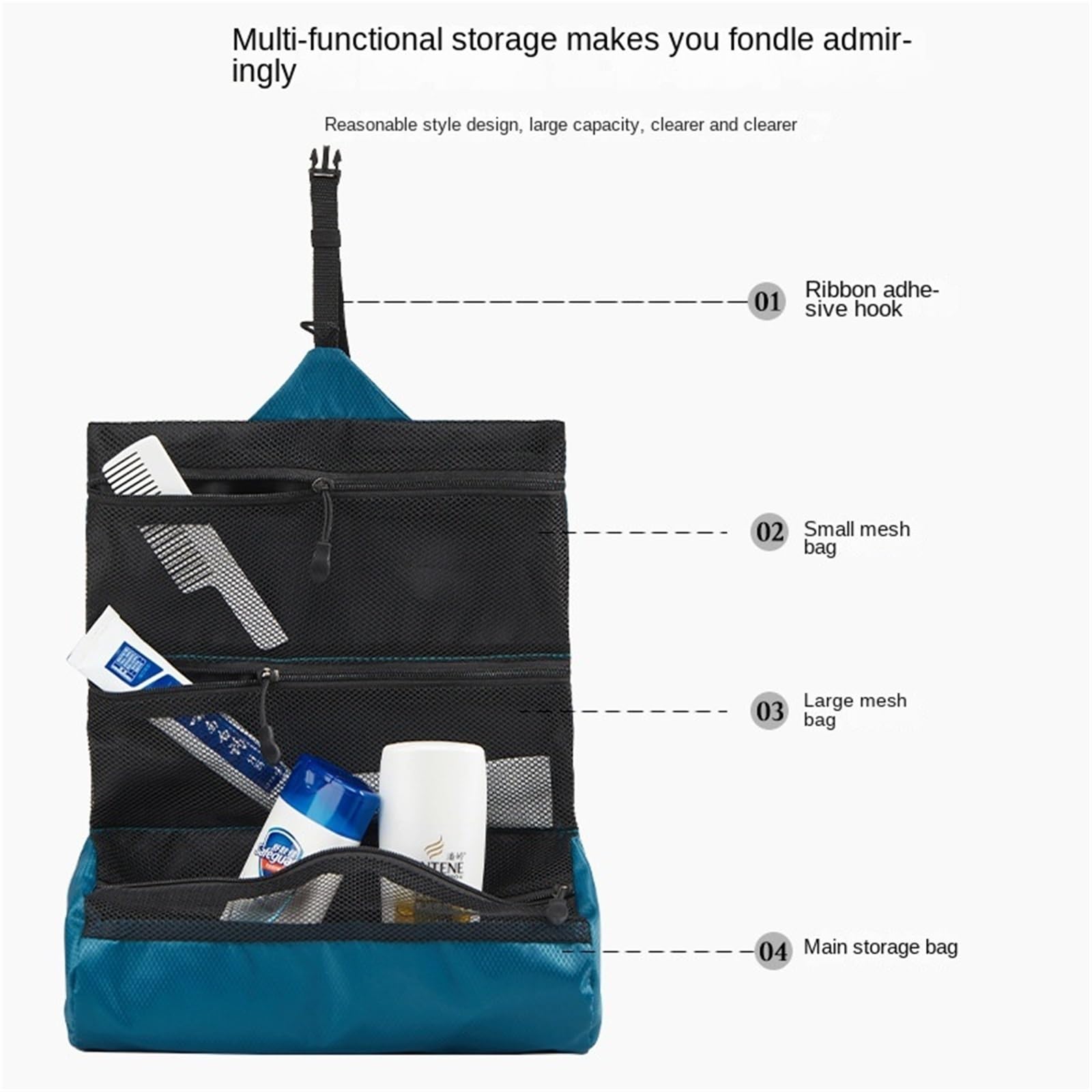1 pz borsa da toilette pieghevole viaggio trucco portatile uomo asciutta e bagnata impermeabile for lavaggio a secco Per Viaggi(Dark Blue)