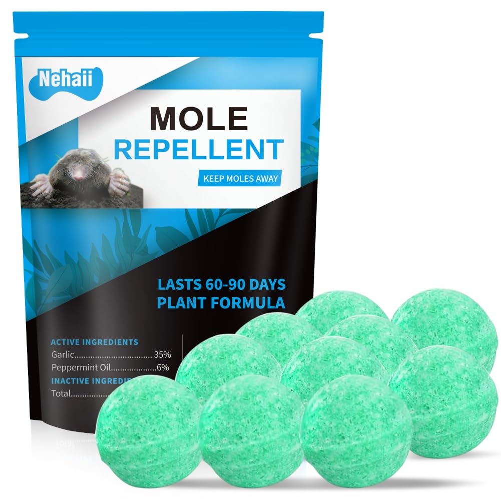 Nehaii Mole Repellent Balls, Effective Mole Deterrent for Gardens UK, Easy to Use Mole Repeller for Outdoors, Prevents Damage to Lawns & Gardens, Mole Repellent Safe for Pets 10pcs