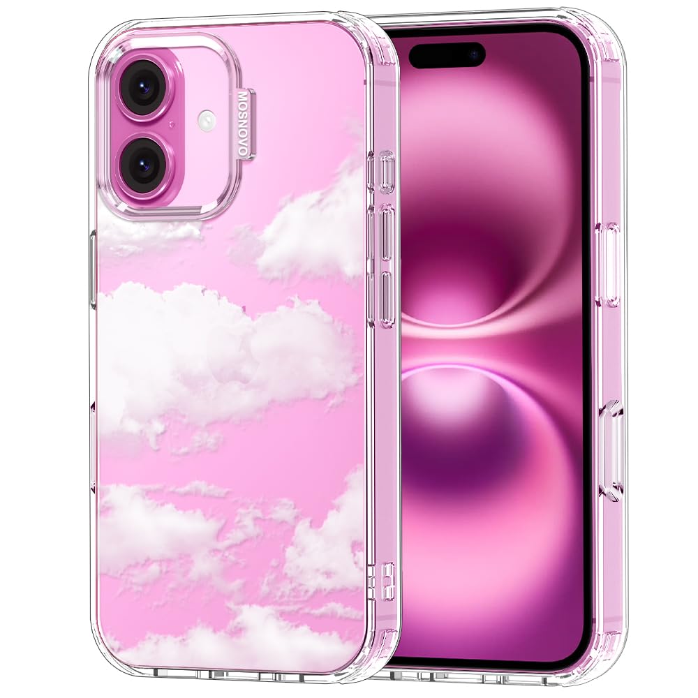 MOSNOVO Case for iPhone 16 Plus, [Buffertech 6.6ft Military-Grade Drop Protection] [Anti Peel Off Tech] Clear TPU Bumper Phone Case Cover Design -