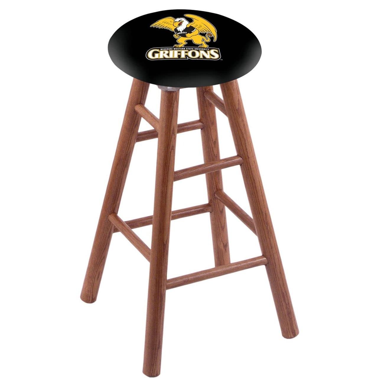 Holland Bar Stool Co. Oak Bar Stool in Medium Finish with Missouri Western State Seat by The