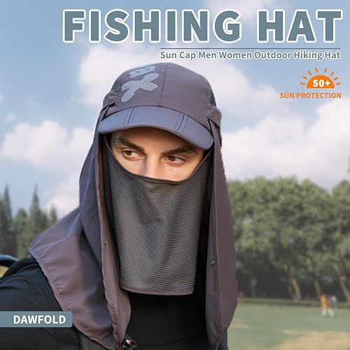Miniatura 10 de Dawfold Sombrero de pesca para hombres y mujeres, sombrero de protección solar UPF 50+, gorra plegable con solapa de malla para el cuello, correa