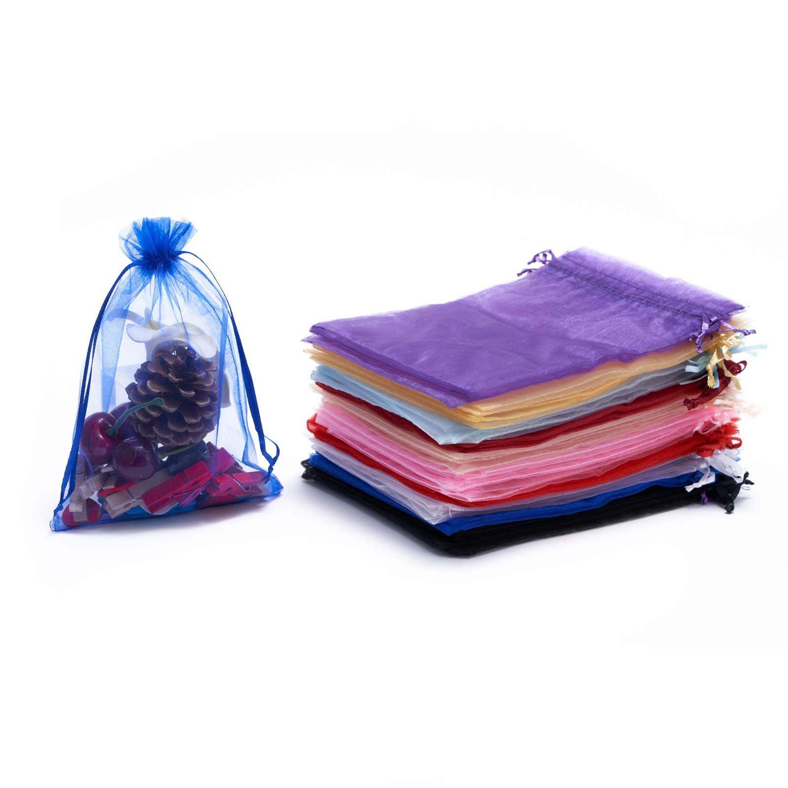 Tendwarm 50 szt. 15 x 18 cm torby na prezenty z organzy ze sznurkiem na prezenty, torebki na biżuterię torby siatkowe sznurek torby na cukierki (wielokolorowe)