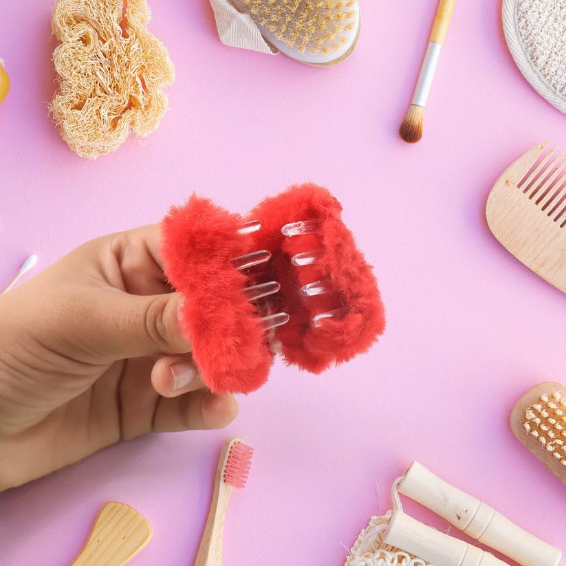 Image of Small Fluffy Hair Claw Clips for Women and Womens, Soft Plush Non Slip Hair Accessories, Strong Grip Mini Hair Clutcher Set, Assorted Colors, Pack of 12 Pieces