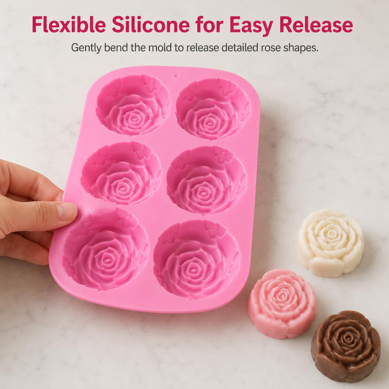 Paquete de 3 moldes grandes de silicona para cubitos de hielo y jabón, diseño de rosas