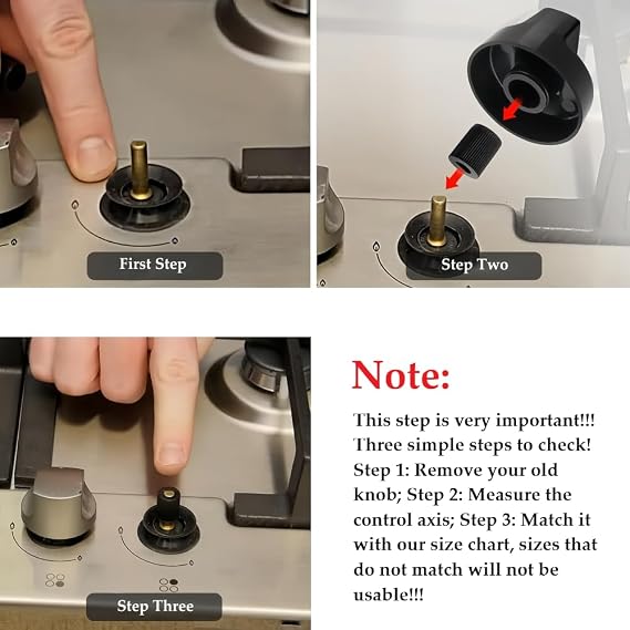 4 Pack Black Control Knobs with 12 Adapters Knobs for Oven/Stove/Range - Please Focus on Matching knob DHole Size
