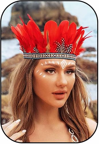 Red Feather Headpiece Indian Costume Headdress Carnival Crown Headband for Women