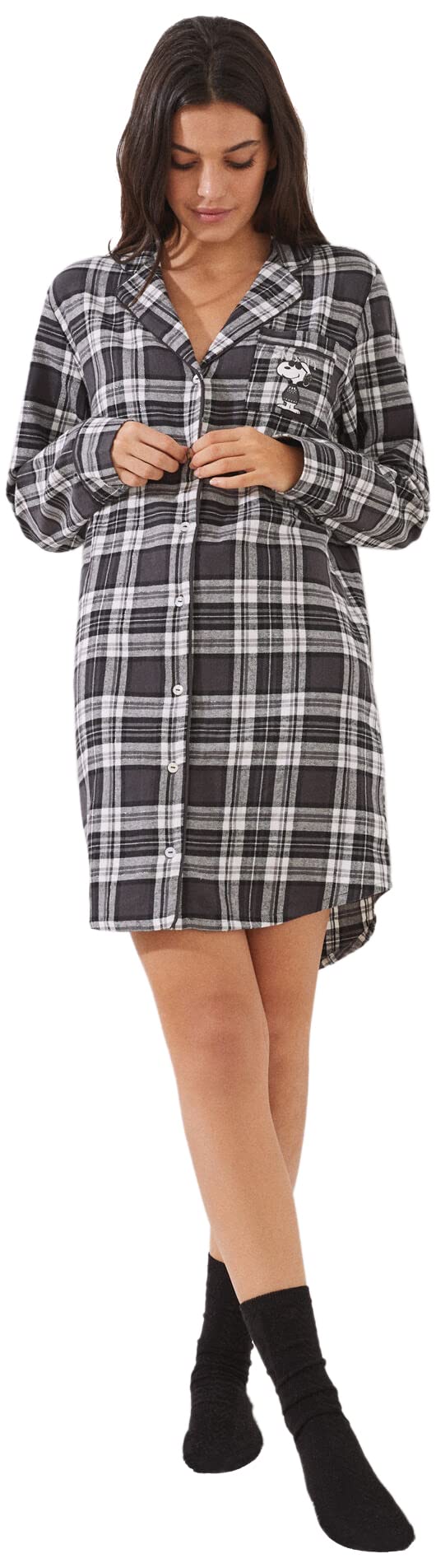 Women'secret Camisola de Franela con Estampado de Cuadros Camisón para Mujer