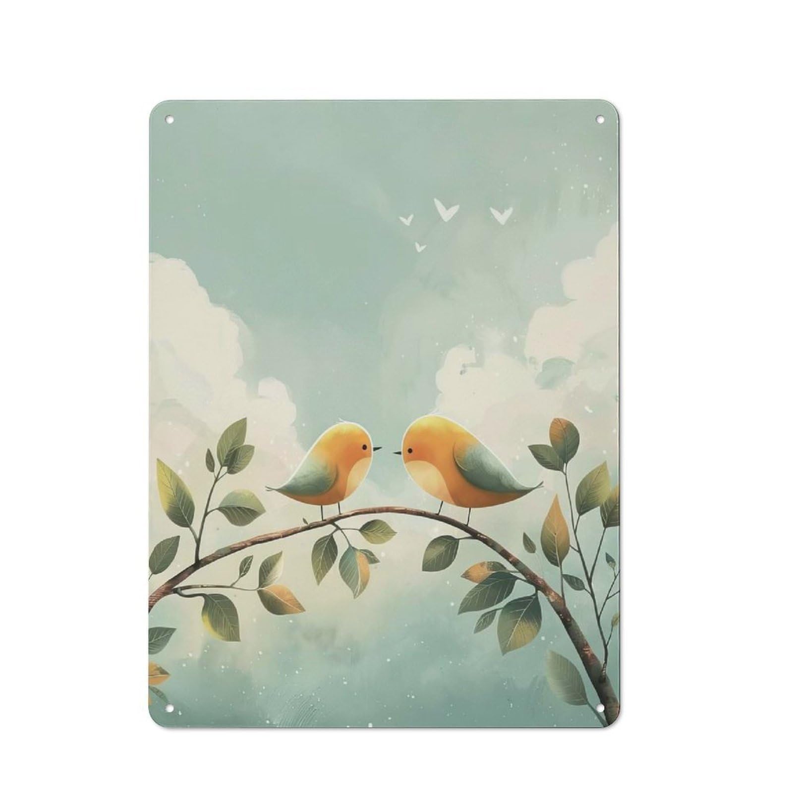 Junmoney Two Birds On A Branch Vintage Metal Sign 40X30cm, Cafe Style Restaurant Wall Art For Takeaway, Bar, Kitchen Or Counter Area